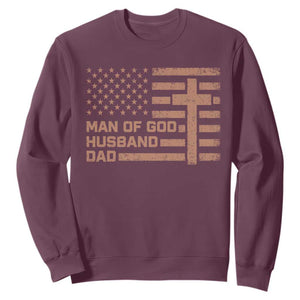 Man of God Husband Dad Christian Dad Father's Day Sweatshirt Vintage American Flag TS11 Maroon Print Your Wear