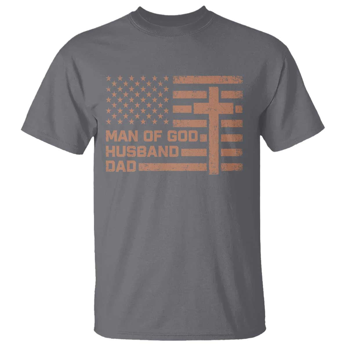 Man of God Husband Dad Christian Dad Father's Day T Shirt Vintage American Flag TS11 Charcoal Print Your Wear