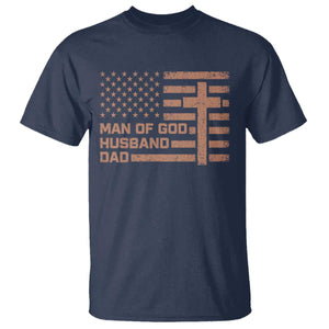 Man of God Husband Dad Christian Dad Father's Day T Shirt Vintage American Flag TS11 Navy Print Your Wear