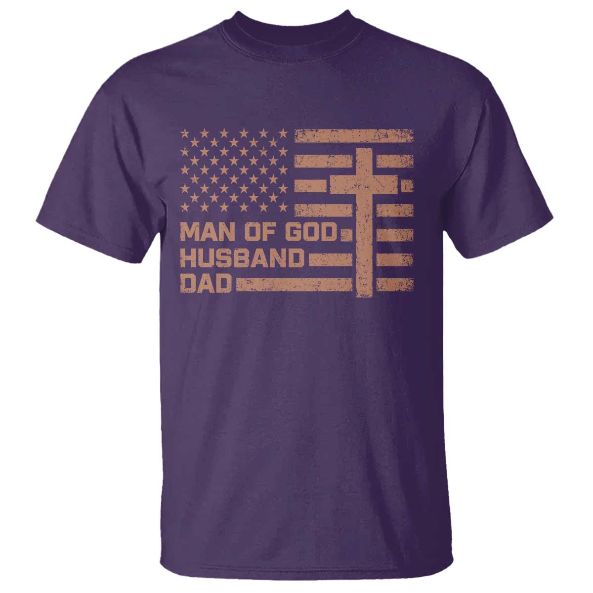Man of God Husband Dad Christian Dad Father's Day T Shirt Vintage American Flag TS11 Purple Print Your Wear