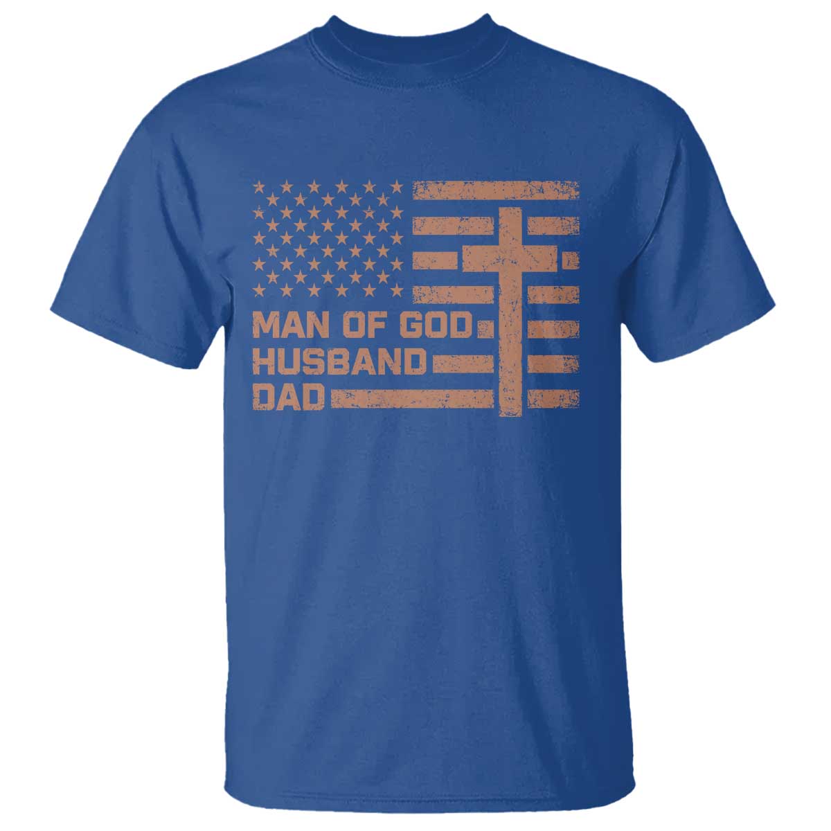 Man of God Husband Dad Christian Dad Father's Day T Shirt Vintage American Flag TS11 Royal Blue Print Your Wear