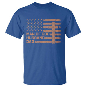 Man of God Husband Dad Christian Dad Father's Day T Shirt Vintage American Flag TS11 Royal Blue Print Your Wear