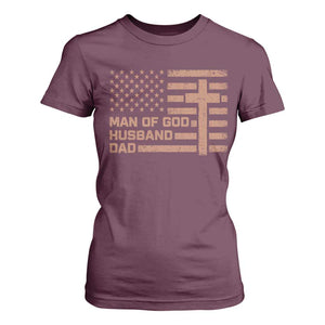 Man of God Husband Dad Christian Dad Father's Day T Shirt For Women Vintage American Flag TS11 Maroon Print Your Wear