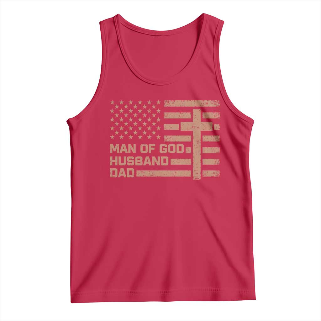 Man of God Husband Dad Christian Dad Father's Day Tank Top Vintage American Flag TS11 Red Print Your Wear