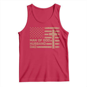 Man of God Husband Dad Christian Dad Father's Day Tank Top Vintage American Flag TS11 Red Print Your Wear