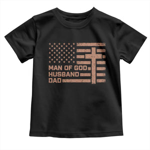 Man of God Husband Dad Christian Dad Father's Day Toddler T Shirt Vintage American Flag TS11 Black Print Your Wear