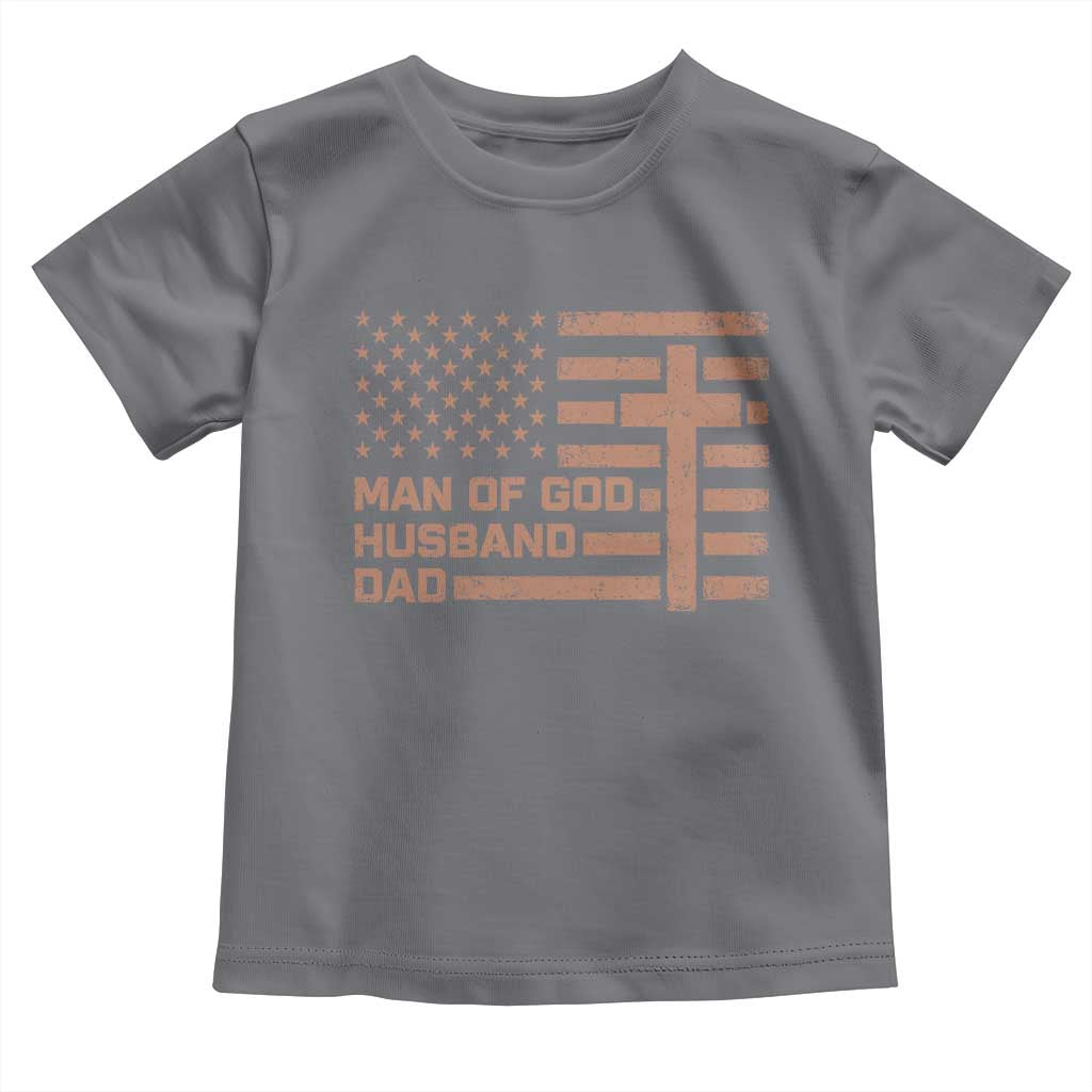 Man of God Husband Dad Christian Dad Father's Day Toddler T Shirt Vintage American Flag TS11 Charcoal Print Your Wear