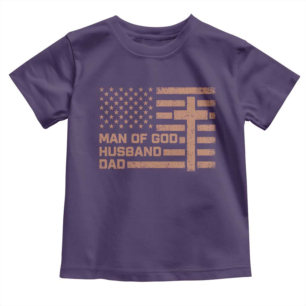 Man of God Husband Dad Christian Dad Father's Day Toddler T Shirt Vintage American Flag TS11 Purple Print Your Wear