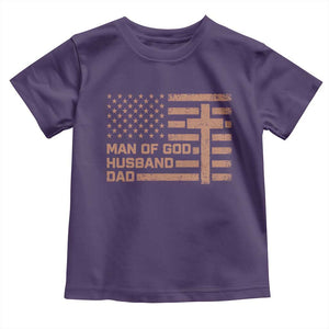 Man of God Husband Dad Christian Dad Father's Day Toddler T Shirt Vintage American Flag TS11 Purple Print Your Wear