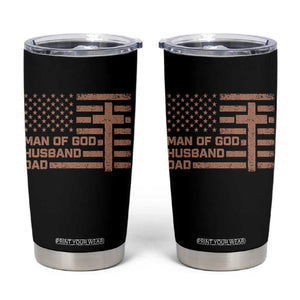 Man of God Husband Dad Christian Dad Father's Day Tumbler Cup Vintage American Flag TS11 Black Print Your Wear