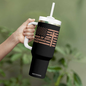 Man of God Husband Dad Christian Dad Father's Day Tumbler With Handle Vintage American Flag TS11 Print Your Wear