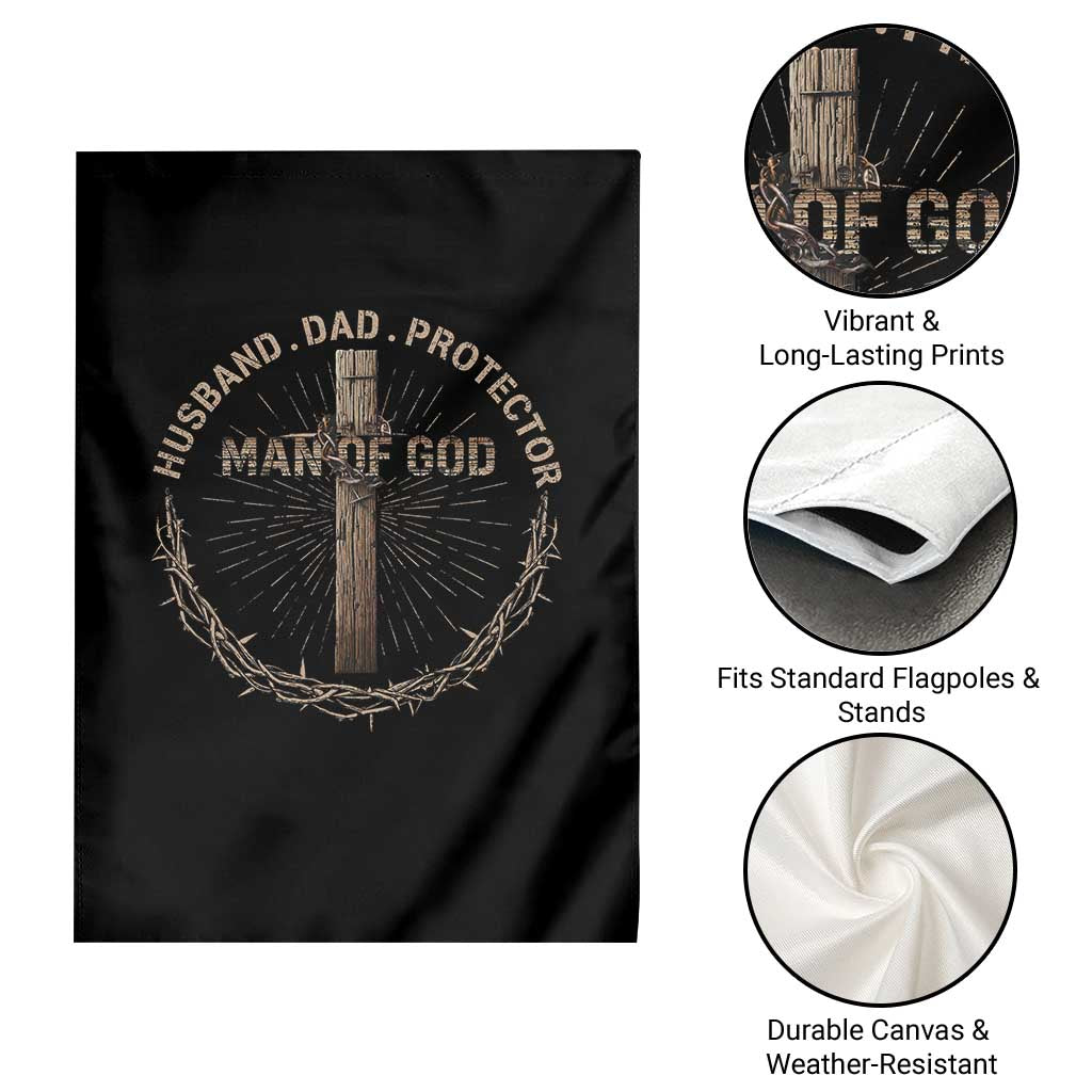 Man Of God Husband Dad Protector Garden Flag Christian Dad Vintage Jesus Cross TS11 Print Your Wear