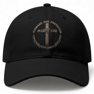 Man Of God Husband Dad Protector Baseball Cap Christian Dad Vintage Jesus Cross TS11 Print Your Wear