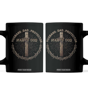 Man Of God Husband Dad Protector Coffee Mug Christian Dad Vintage Jesus Cross TS11 Black Print Your Wear