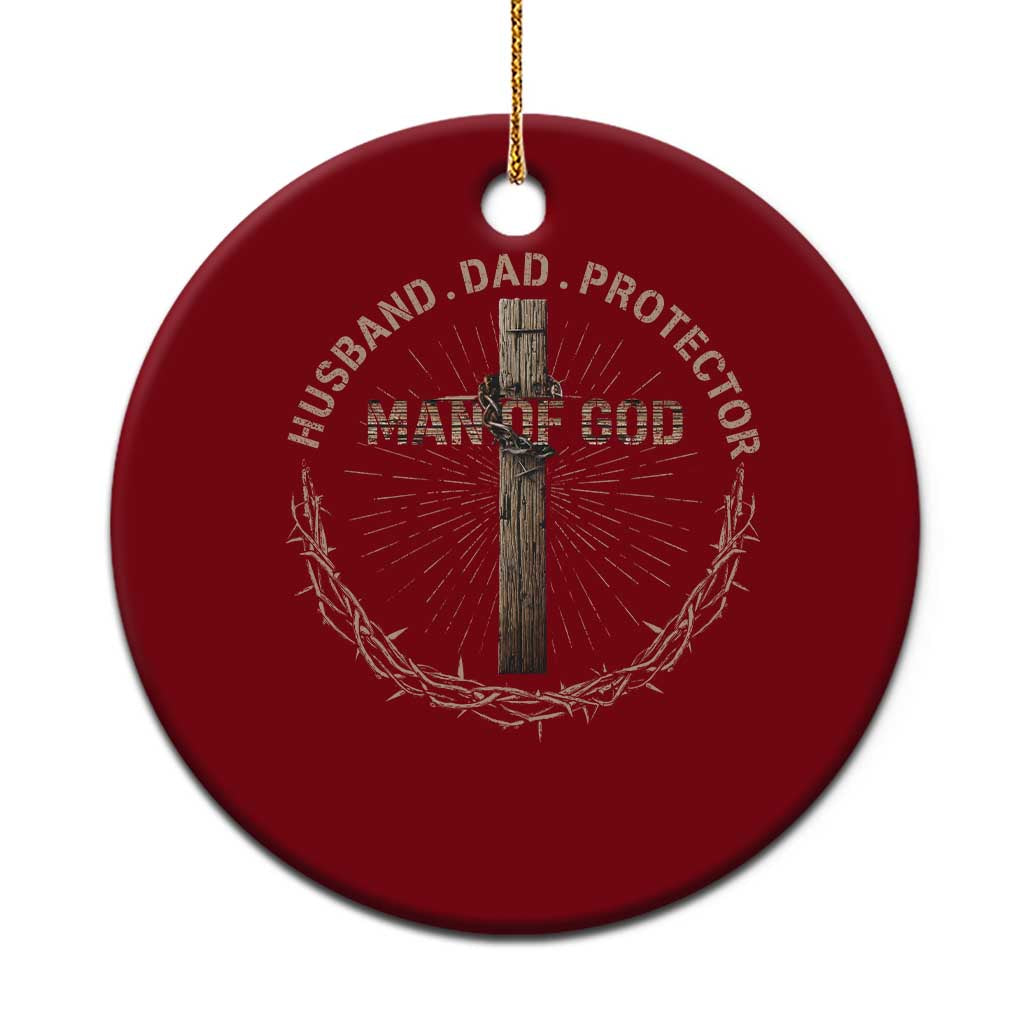 Man Of God Husband Dad Protector Ceramic Ornament Christian Dad Vintage Jesus Cross TS11 1pc Red Print Your Wear
