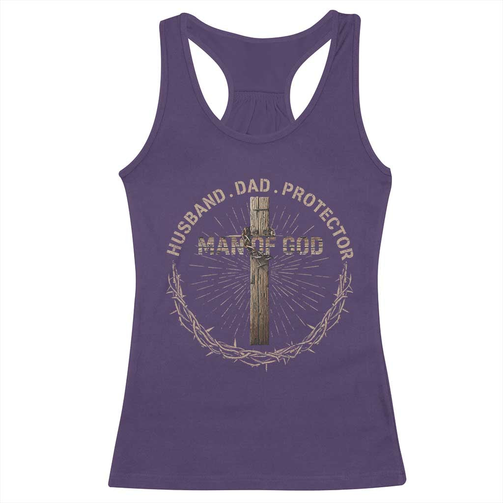 Man Of God Husband Dad Protector Racerback Tank Top Christian Dad Vintage Jesus Cross TS11 Purple Print Your Wear