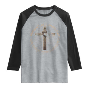 Man Of God Husband Dad Protector Raglan Shirt Christian Dad Vintage Jesus Cross TS11 Heather Gray Black Print Your Wear