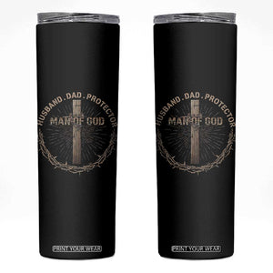 Man Of God Husband Dad Protector Skinny Tumbler Christian Dad Vintage Jesus Cross TS11 Black Print Your Wear