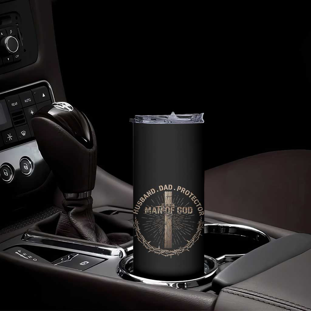 Man Of God Husband Dad Protector Skinny Tumbler Christian Dad Vintage Jesus Cross TS11 Print Your Wear