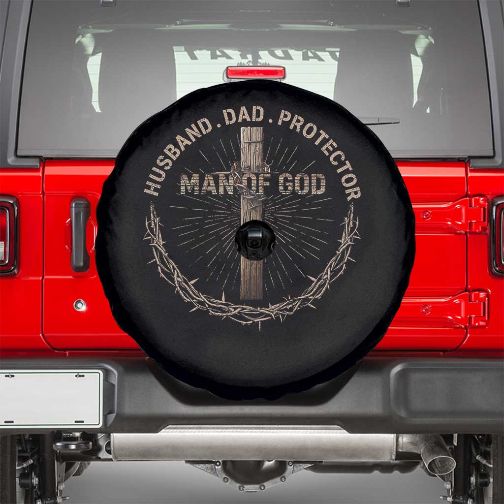 Man Of God Husband Dad Protector Spare Tire Cover Christian Dad Vintage Jesus Cross TS11 Black Print Your Wear