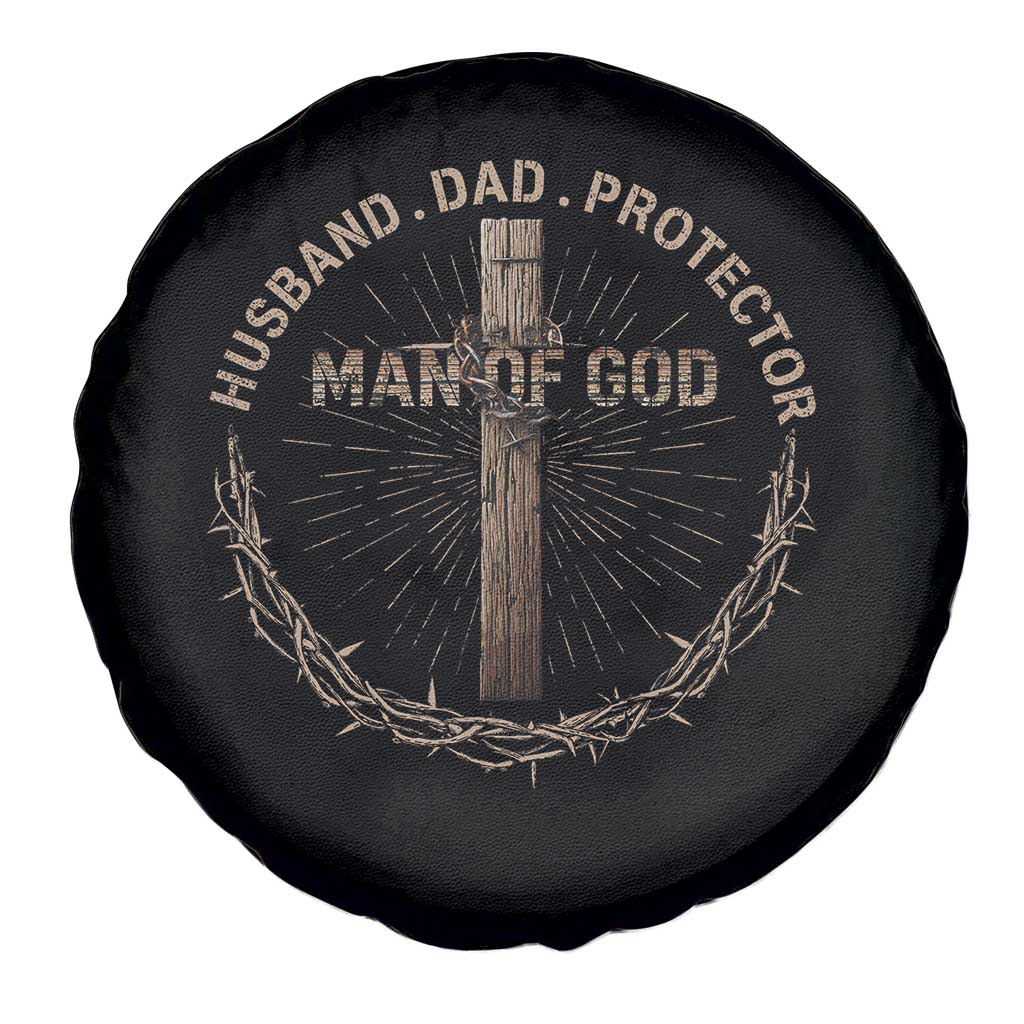Man Of God Husband Dad Protector Spare Tire Cover Christian Dad Vintage Jesus Cross TS11 Print Your Wear