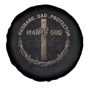 Man Of God Husband Dad Protector Spare Tire Cover Christian Dad Vintage Jesus Cross TS11 Print Your Wear