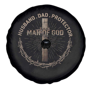 Man Of God Husband Dad Protector Spare Tire Cover Christian Dad Vintage Jesus Cross TS11 Print Your Wear