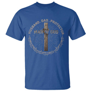 Man Of God Husband Dad Protector T Shirt Christian Dad Vintage Jesus Cross TS11 Royal Blue Print Your Wear