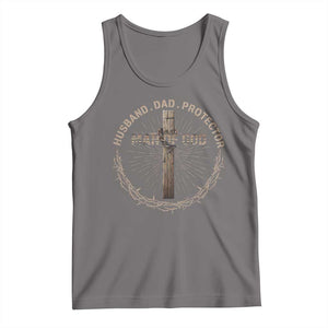 Man Of God Husband Dad Protector Tank Top Christian Dad Vintage Jesus Cross TS11 Deep Heather Print Your Wear