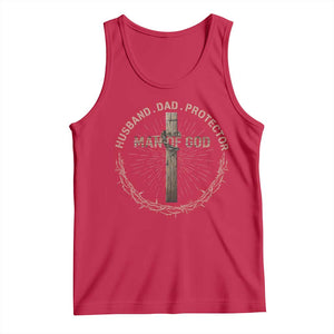 Man Of God Husband Dad Protector Tank Top Christian Dad Vintage Jesus Cross TS11 Red Print Your Wear