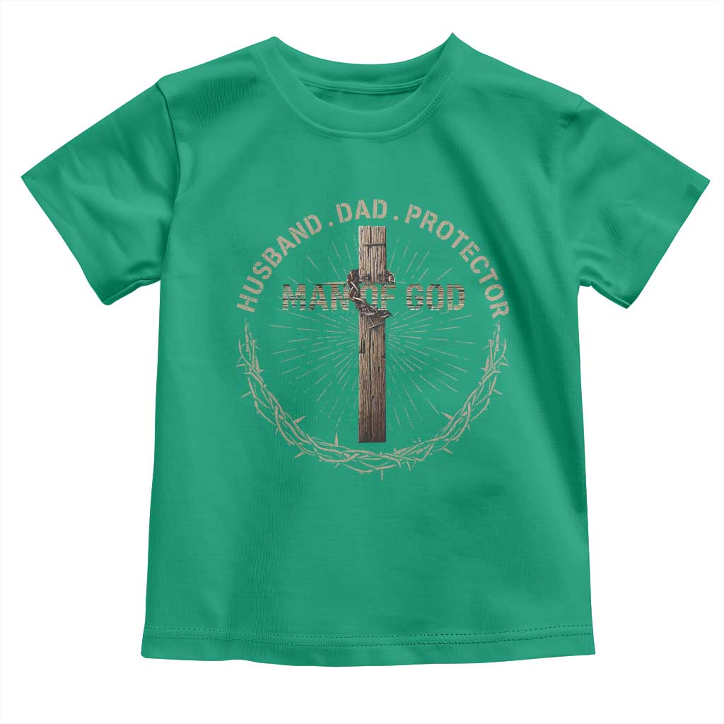 Man Of God Husband Dad Protector Toddler T Shirt Christian Dad Vintage Jesus Cross TS11 Irish Green Print Your Wear
