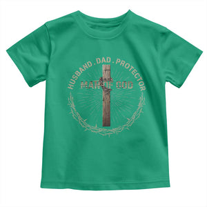 Man Of God Husband Dad Protector Toddler T Shirt Christian Dad Vintage Jesus Cross TS11 Irish Green Print Your Wear