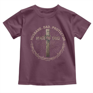 Man Of God Husband Dad Protector Toddler T Shirt Christian Dad Vintage Jesus Cross TS11 Maroon Print Your Wear