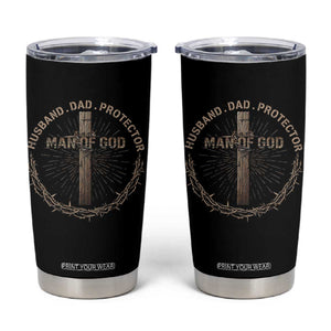 Man Of God Husband Dad Protector Tumbler Cup Christian Dad Vintage Jesus Cross TS11 Black Print Your Wear