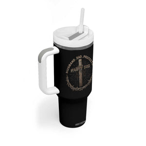 Man Of God Husband Dad Protector Tumbler With Handle Christian Dad Vintage Jesus Cross TS11 Print Your Wear