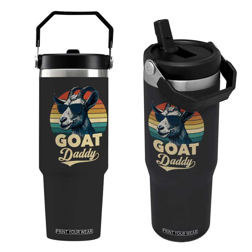 Goat Daddy Flip Straw Tumbler Funny Goat Father Retro Vintage TS11 One Size: 30 oz Black Print Your Wear