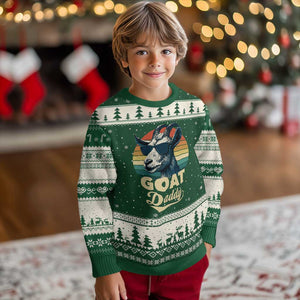 Goat Daddy Ugly Christmas Sweater Funny Goat Father Retro Vintage TS11 Forest Green Beige Print Your Wear