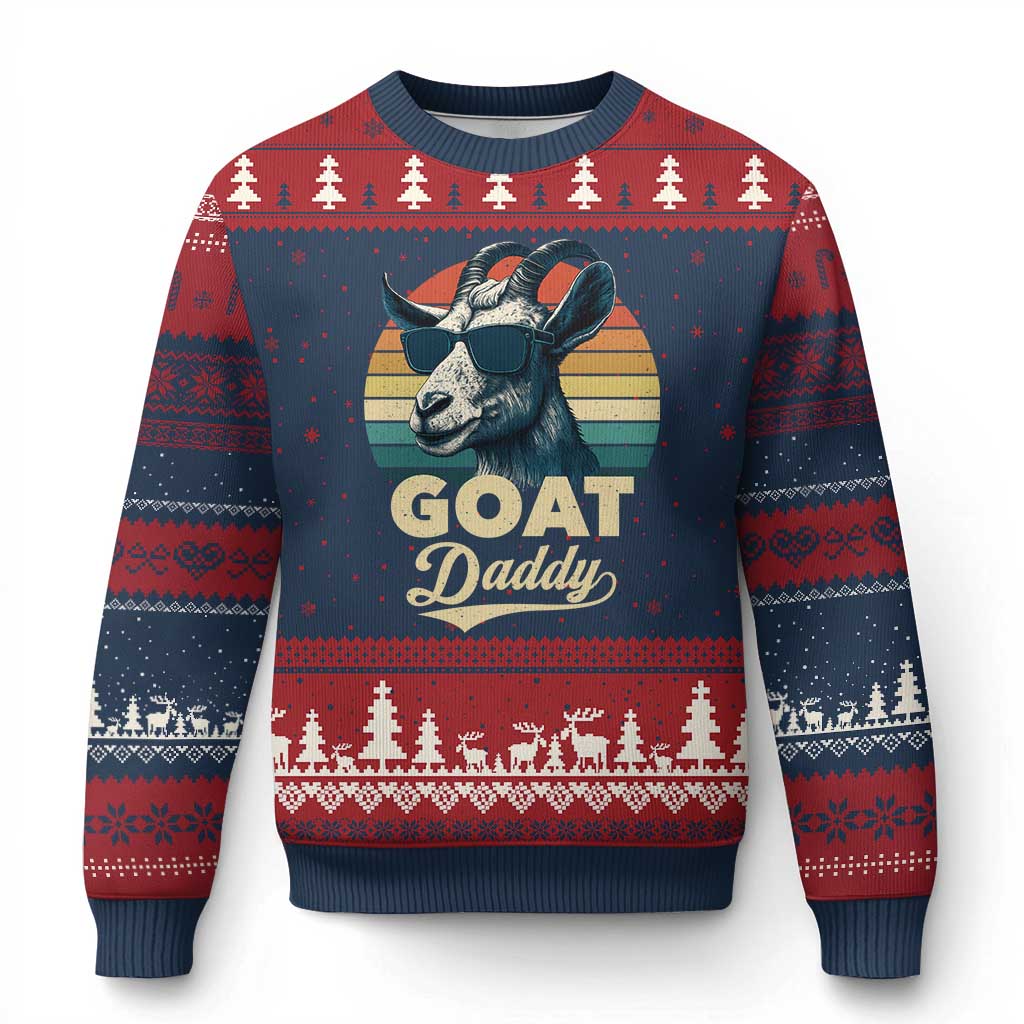 Goat Daddy Ugly Christmas Sweater Funny Goat Father Retro Vintage TS11 Navy Red Print Your Wear