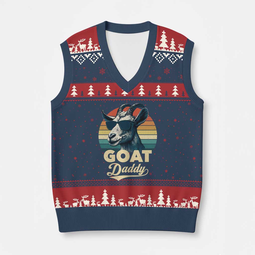 Goat Daddy V-Neck Knit Sweater Vest Funny Goat Father Retro Vintage TS11 Navy Red Print Your Wear