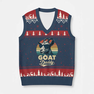Goat Daddy V-Neck Knit Sweater Vest Funny Goat Father Retro Vintage TS11 Navy Red Print Your Wear