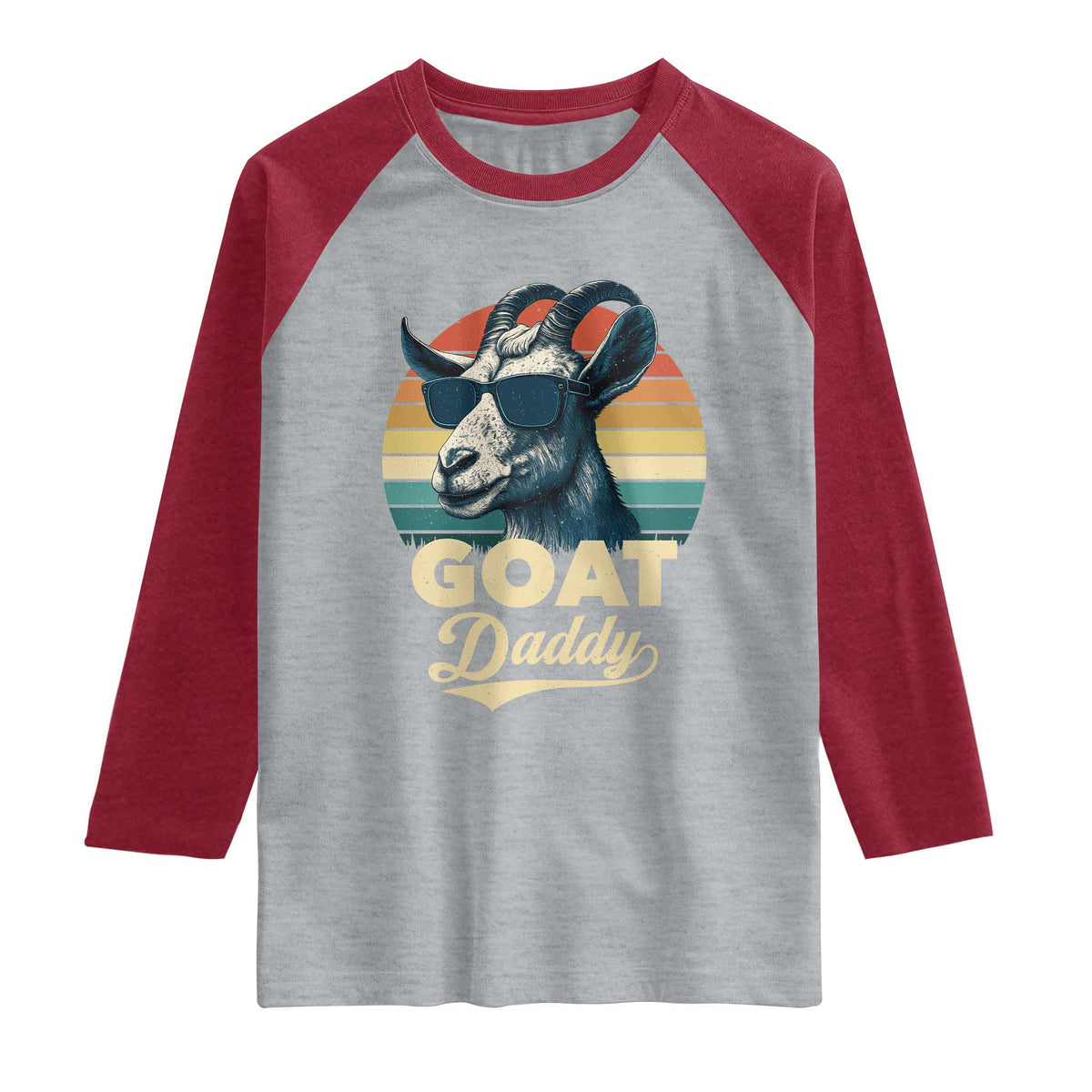 Goat Daddy Raglan Shirt Funny Goat Father Retro Vintage TS11 Heather Gray Heather Red Print Your Wear