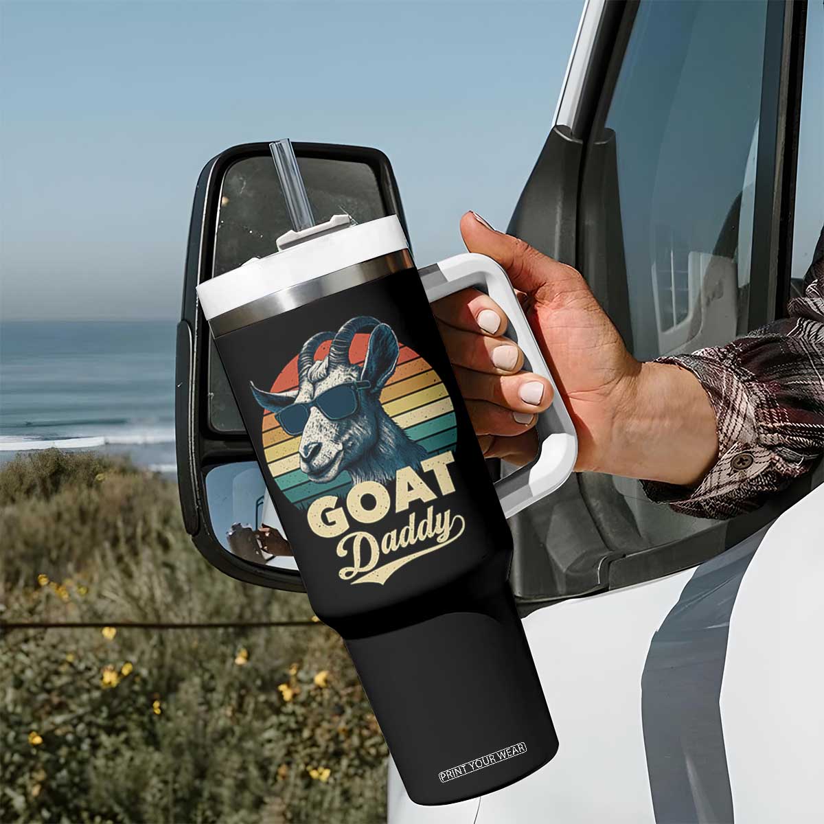 Goat Daddy Tumbler With Handle Funny Goat Father Retro Vintage TS11 Print Your Wear