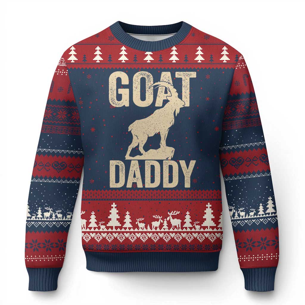 Goat Daddy Ugly Christmas Sweater Funny Goat Father Vintage TS11 Navy Red Print Your Wear