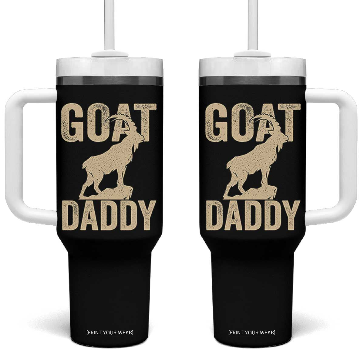 Goat Daddy Tumbler With Handle Funny Goat Father Vintage TS11 One Size: 40 oz Black Print Your Wear