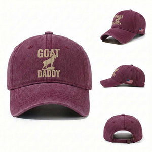 Goat Daddy Washed Cotton Baseball Cap Funny Goat Father Vintage TS11 Washed Cap Universal Fit Burgundy Print Your Wear