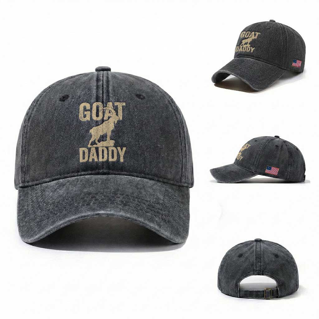 Goat Daddy Washed Cotton Baseball Cap Funny Goat Father Vintage TS11 Washed Cap Universal Fit Dark Gray Print Your Wear