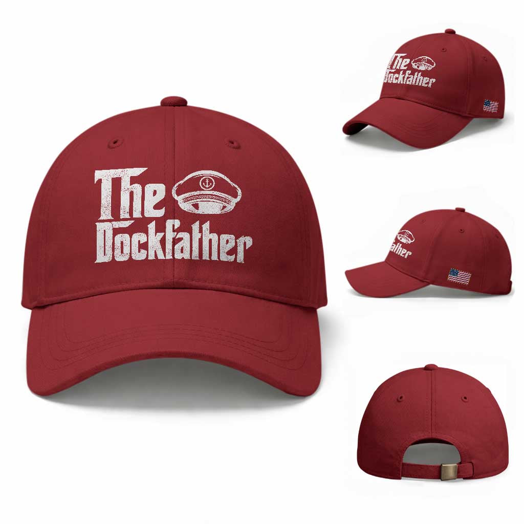 The Dockfather Baseball Cap Funny Boat Captain Dad Boating Humor Father's Day TS11 Baseball Cap Universal Fit Cherry Red Print Your Wear