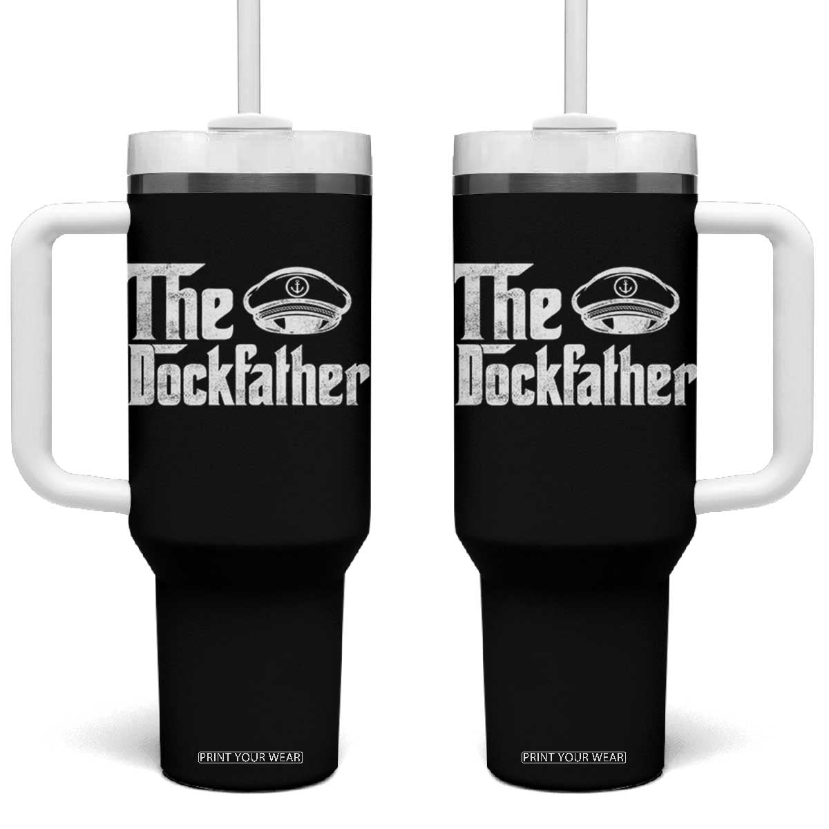 The Dockfather Tumbler With Handle Funny Boat Captain Dad Boating Humor Father's Day TS11 One Size: 40 oz Black Print Your Wear