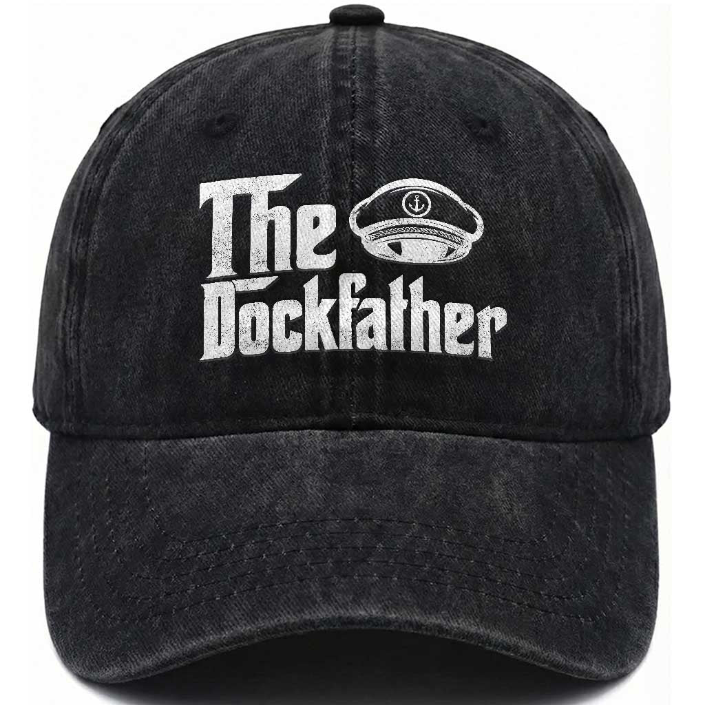 The Dockfather Washed Cotton Baseball Cap Funny Boat Captain Dad Boating Humor Father's Day TS11 Print Your Wear