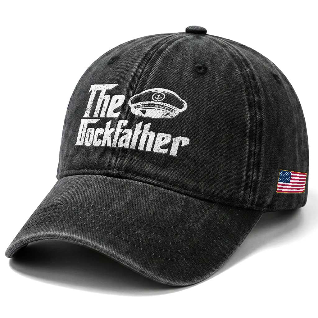 The Dockfather Washed Cotton Baseball Cap Funny Boat Captain Dad Boating Humor Father's Day TS11 Print Your Wear